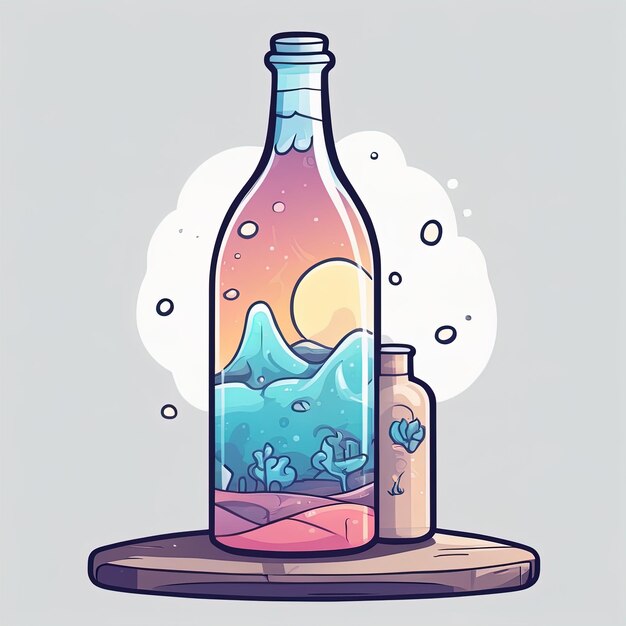 vectorillustratieontwerp van fles en glas op houten tafelillustratie van fles water en b