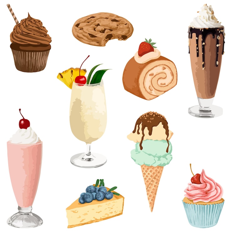 Photo vectorized dessert sticker overlay set design elements