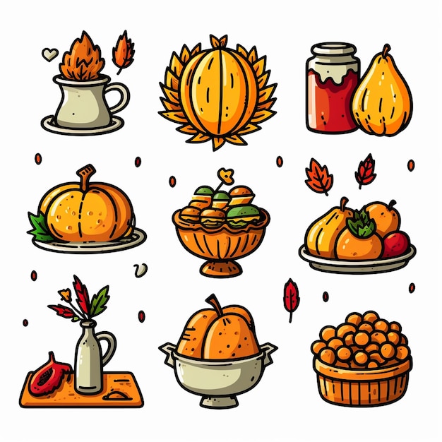 Vectorized style icon pack inspired by autumn food