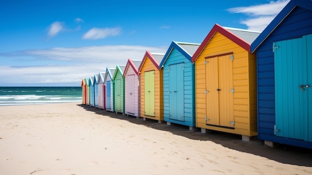 Vectorkunst van strandhutten in regenboogkleuren