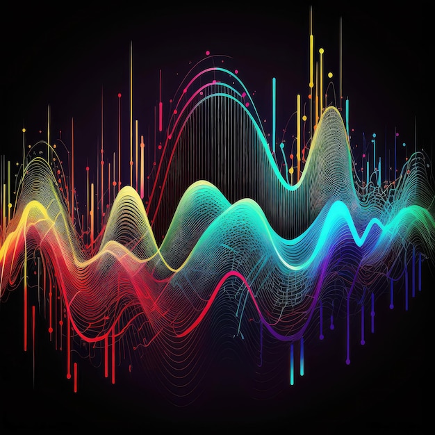 Vectorlijnillustraties een audiogolfvorm levendige kleuren AI-generatie