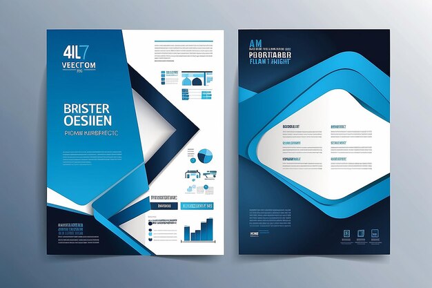 Foto vectorontwerp sjabloon voor brochure jaarverslag tijdschrift poster corporate presentation portfolio flyer infografische lay-out modern met blauwe kleur grootte a4 voor- en achterzijde