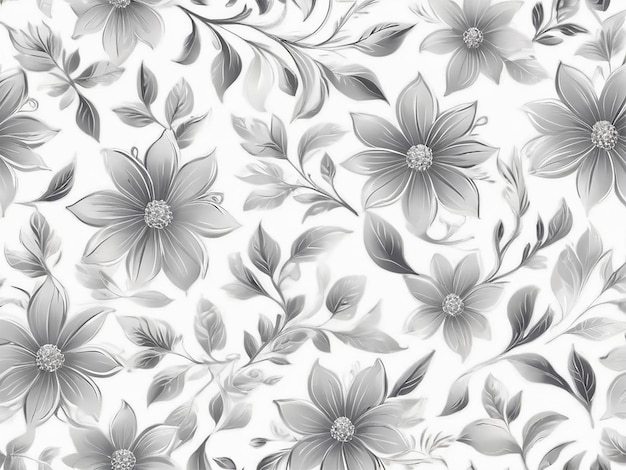 ベクトル 白い背景の可愛い銀色の花のパターン