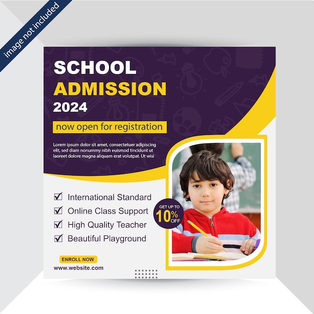 vectors school admission education social media template design or Instagram post template