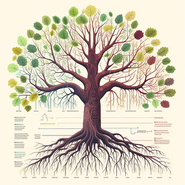 Vectorschema van het 2D-boomwortelsysteem