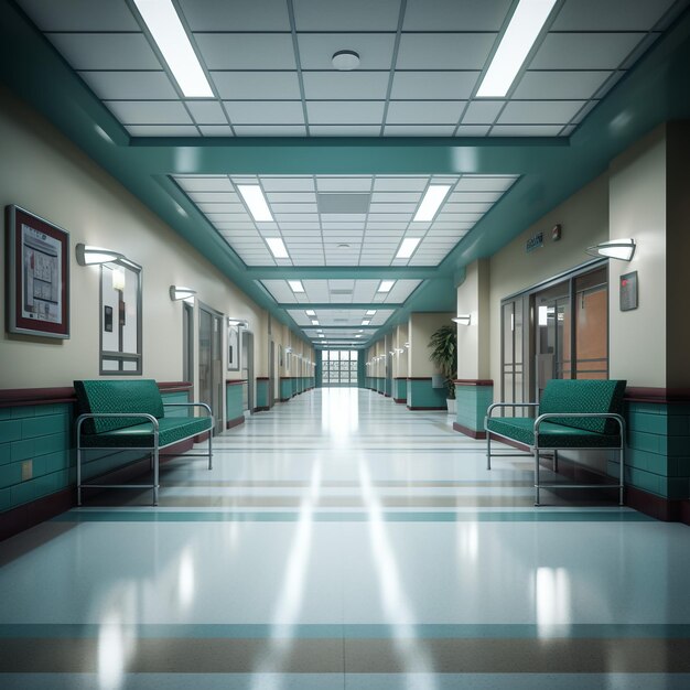 Vectorstyle image of high detailed liminal hospital empty corridors