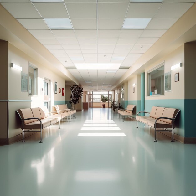 Photo vectorstyle image of high detailed liminal hospital empty corridors