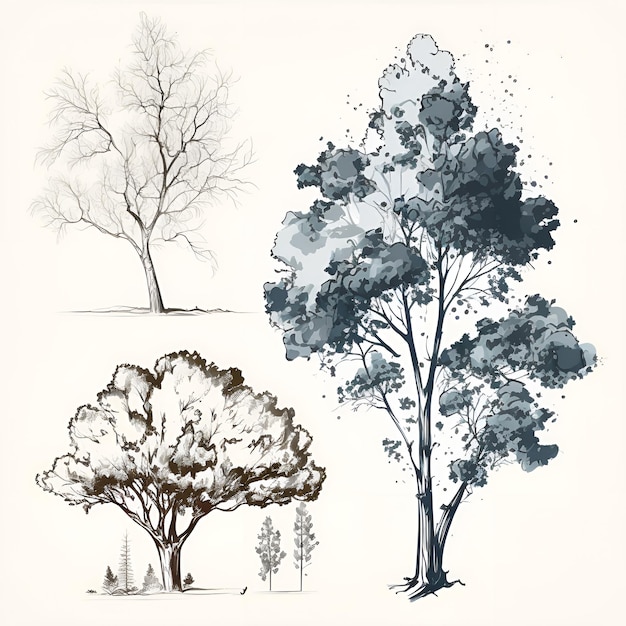 Vectorverzameling van natuurlijke bomen of planten, silhouetcollectie of boomillustratie