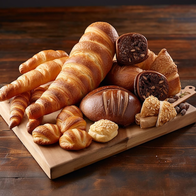 Veel ander brood in een mandje op een houten tafel witte achtergrond