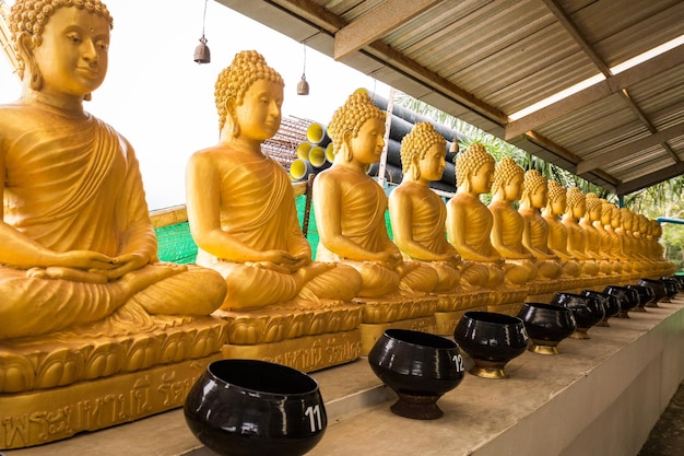 Veel Boeddhabeelden die in de lotuspositie zitten in Phuket Thailand