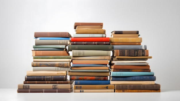 Foto veel boeken op elkaar gestapeld op een tafel generatieve ai