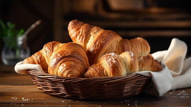 Veel croissants in een mand Hoge kwaliteit foto