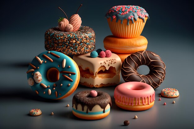 Veel geglazuurde donuts en cake neuraal netwerk gegenereerde kunst