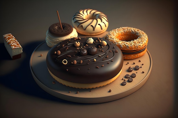 Veel geglazuurde donuts en chocoladetaart neuraal netwerk gegenereerde kunst