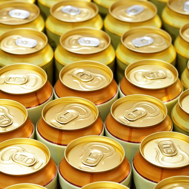 Veel gouden bierblikjes. Ondiepe DOF!
