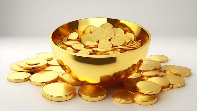 Veel gouden munten in een gouden schaal Ai gegenereerd
