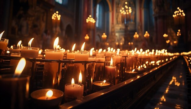 Foto veel kaarsen branden in de kathedraal votive kaarsen gloeien op all saints day