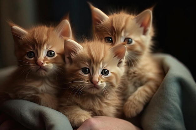 Veel kittens knuffelen een boeket kittens in handen handen kittens omhelzen veel kittens tekenen imitatie abstract generatieve AI illustratie