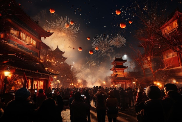 Veel mensen vieren de komst van het Chinese Nieuwjaar Genereren met Ai