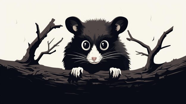 Veel minimalistische illustraties met opossums in zwarte kleur.