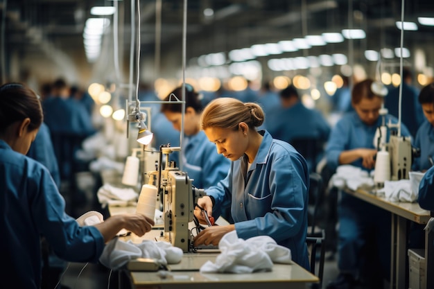 Foto veel naaldwerkers in de fabriek.