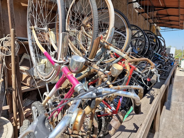 Veel oude fietsen fietsen detail