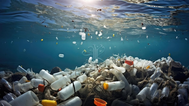 Veel plastic afval in het oceaanwater