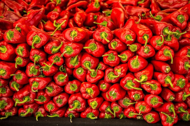 Veel rode paprika's als voedselachtergrond