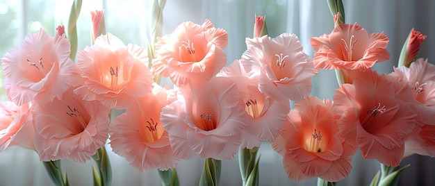 Foto veel roze bloemen in een vaas op de tafel