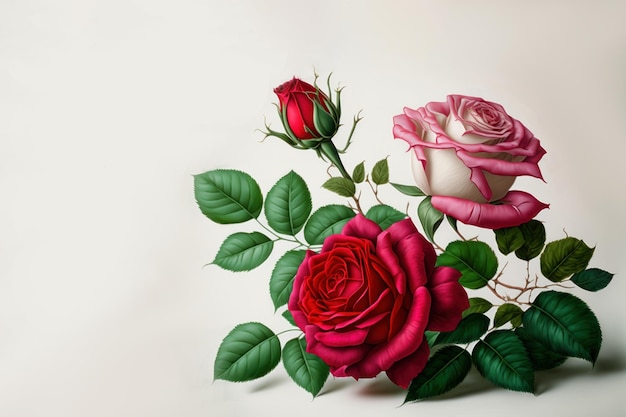 Veel roze en rode rozen op witte achtergrond Valentijnsdag liefde of trouwkaart banner achtergrond
