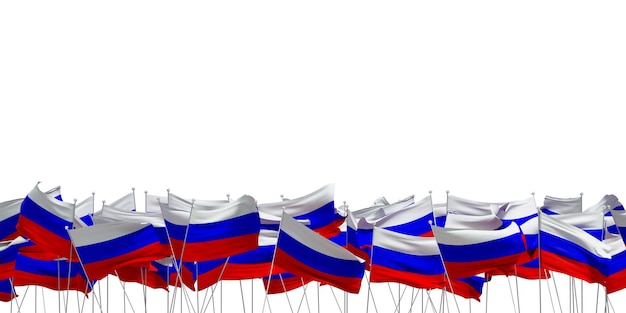 Veel Russische vlaggen op witte achtergrond 3D-rendering