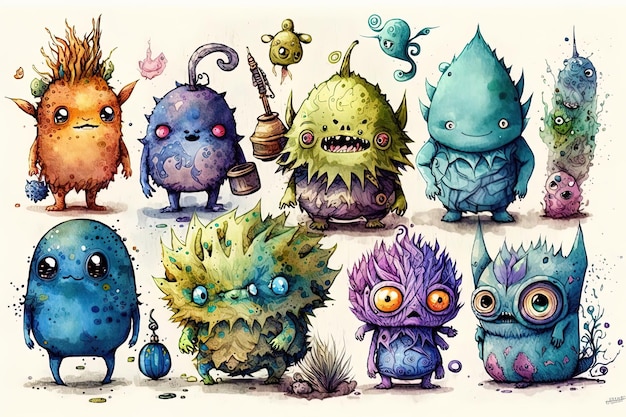 Veel schattige kleine monsters illustraties