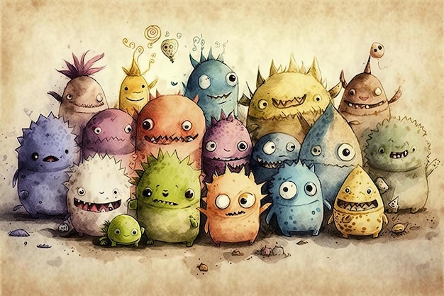 Veel schattige kleine monsters illustraties