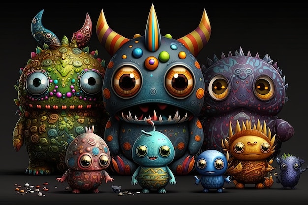 Veel schattige kleine monsters illustraties