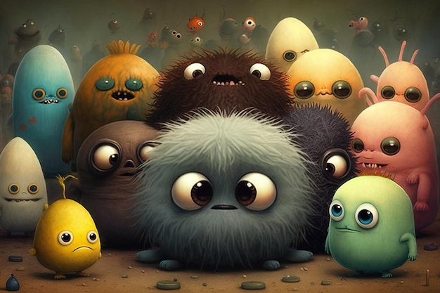 Veel schattige kleine monsters illustraties