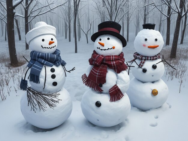Veel sneeuwpoppen staan in het winter kerstlandschap