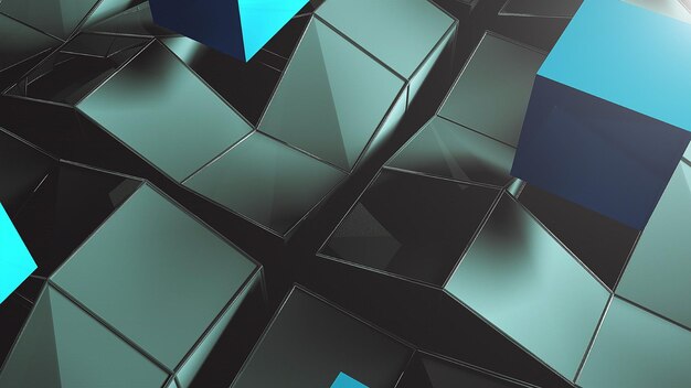 Veel stijgende en draaiende kubussen met schaduwen computer gegenereerde moderne abstracte achtergrond 3D renderen