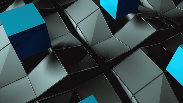 Veel stijgende en draaiende kubussen met schaduwen computer gegenereerde moderne abstracte achtergrond 3D renderen