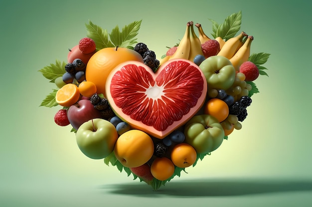 Foto veel verschillende mengsels van vruchten in de vorm van een hart