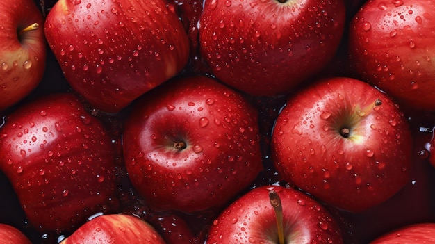 Veel verse rode appelachtergrond versierd met enkele druppeltjes water voor fotografie van voedselmagazines