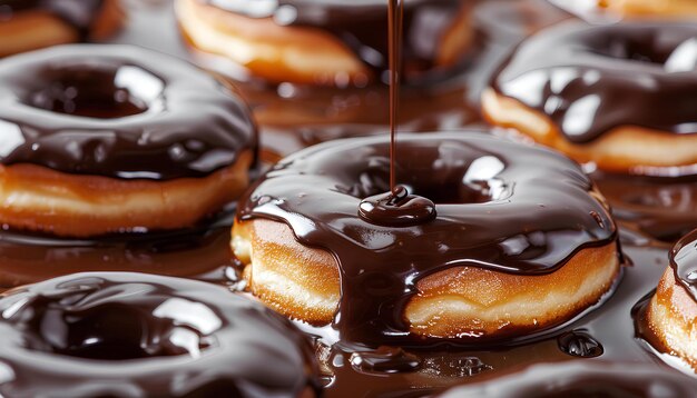 Veel zoete lekkere donuts met chocolade.