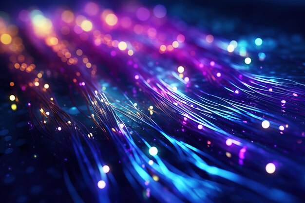 Veelkleurige abstracte achtergrond gloeiende neonlichten glasvezel netwerkverbinding Hoge computertechnologieën grote gegevensbanken