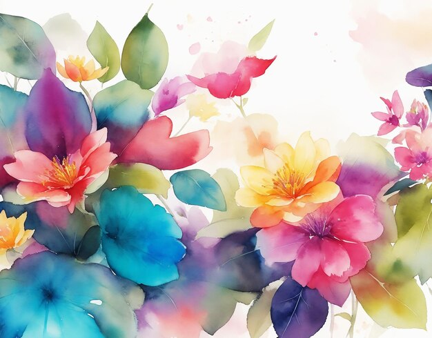 veelkleurige abstracte bloem en bladeren voorraad achtergrond schilderij op papier HD aquarel afbeelding