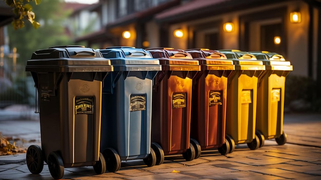 Veelkleurige afvalcontainers Het concept van het recyclen van gescheiden afvalinzameling