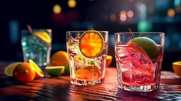 Veelkleurige alcoholische cocktails aan de bar generatieve ai