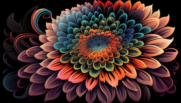 Veelkleurige bloemenfantasieachtergrond met sierlijke elegantie gegenereerd door AI
