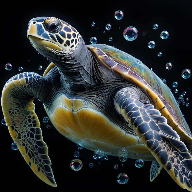 Veelkleurige bubbels en zeeschildpadden