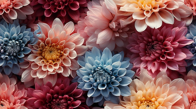 veelkleurige chrysanthemumbloemen spectrum regenboog natuur achtergrond zachte abstracte tegels