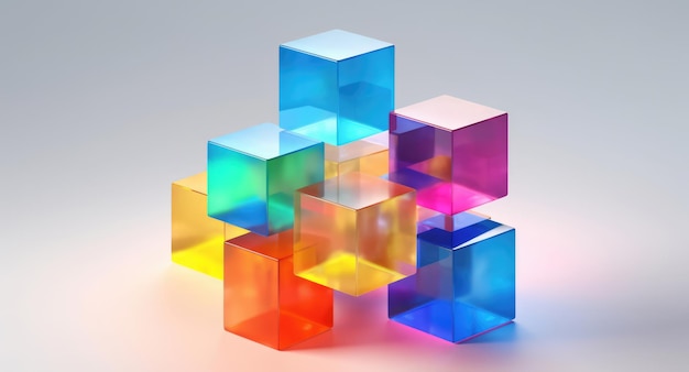 Veelkleurige glazen kubussen op een lichte achtergrond Abstract kleurrijk behang