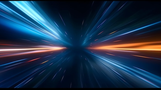 Veelkleurige gloeiende neonstralen Snelle tunnelbeweging inzoomen Heldere neonstralen